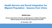 Health Service and Social Integration for Migrant Population : lessons from China