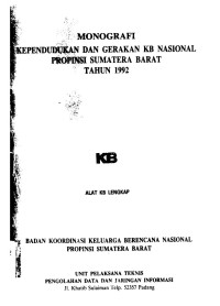 Monografi Kependudukan dan Gerakan KB Nasional Propinsi Sumatera Barat Tahun 1992