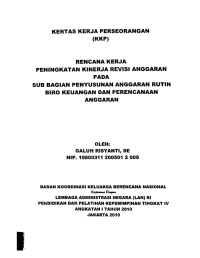 Rencana kerja peningkatan kinerja  revisi anggaran pada Sub Bagian Penyusunan Anggaran Rutin Biro Keuangan dan Perencanaan Anggaran : Kertas Kerja Perseorangan (KKP)