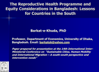 The Reproductive Health Programme and Equity Considerations in Bangladesh: Lessons for Countries in the South